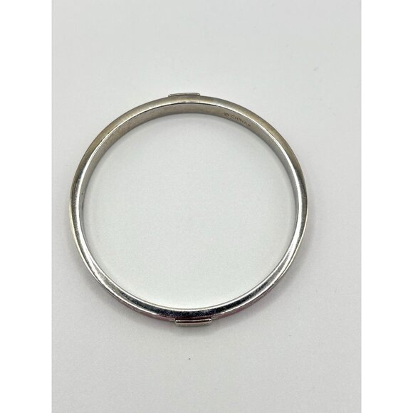 Coach Pink Enamel Signature Print Silver-Tone Bangle Bracelet - Picture 2 of 8